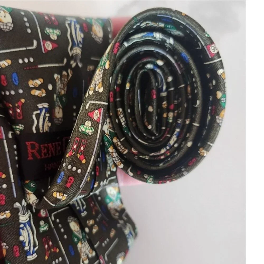 Rene Chagall Hand Made‎ Golf Pattern Silk Necktie Mens Accessory